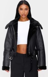 Black Multi Zip Cropped Aviator Outerwear PrettyLittleThing USA at Pretty Little Thing