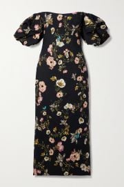 Black Off-the-shoulder floral-print cotton-blend midi dress  MONIQUE LHUILLIER  NET-A-PORTER at Net a Porter