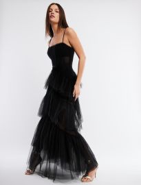 Black Oly Tiered Ruffle Tulle Gown Dresses BCBGMAXAZRIA at Bcbg