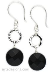 Black Onyx Hammered Circle Earrings at Arte Designs