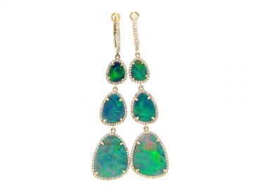 Black Opal  Diamond Halo Dangle Earring by Dilamani at Dilamani