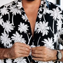 Black Palms Hawaiian Shirt  The Moon Shine by at Kenny Flowers