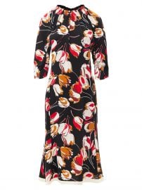 Black Pleated-neck tulip-print crepe dress  Marni  FASHION US at Matches