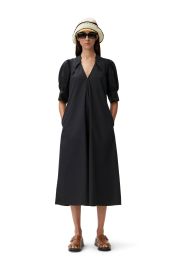 Black Poplin Midi Dress GANNI US at Ganni