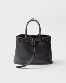 Black Prada Buckle Large Leather Handbag With Belt PRADA at Prada