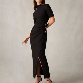 Black Ribbed Split Front Dress RoampZo at Ro & Zo