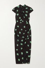 Black Ruched floral-print crepe midi dress SELF-PORTRAIT NET-A-PORTER at Net a Porter