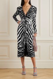 Black Ruched zebra-print crepe midi dress DOLCE amp GABBANA NET-A-PORTER at Net a Porter