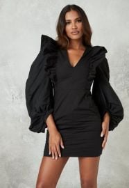 Black Ruffle Puff Sleeve Mini Dress  Missguided at Missguided