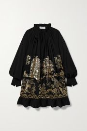 Black Ruffled metallic fil coup crepe de chine mini dress LANVIN NET-A-PORTER at Net a Porter