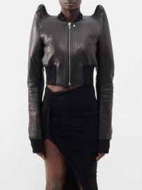 Black Sculpted-shoulder cropped leather jacket Rick Owens FASHION US at Matches