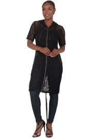 Black Sheer Lace Zip up Hoodie Jacket with Athletic Stripe amp Elbow Length Sleeves at Poetic Justice