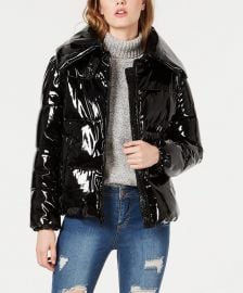 Black Shiny Puffer Coat at Zulily