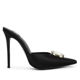 Black Silk Crystal Caviar Mules 120mm Kandee at Kandee