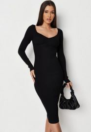 Black Sweetheart Neckline Knit Midi Dress at Missguided