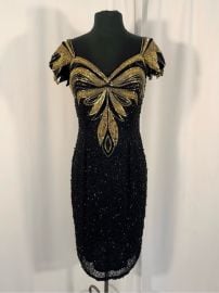 Black Tie Dresses Vintage 8s Black Tie Gold Beaded Silk Dress Poshmark at Poshmark