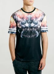 Black Universe Closed Mesh Tee at Topman