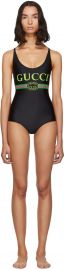 Black Vintage Logo Sparkling One-Piece Swimsuit at Ssense