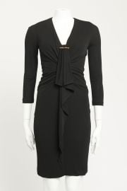 Black Viscose Preowned V-Neck Bamboo Knee Length Dress Reluxe Fashion at Reluxe Fashion