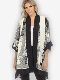 Black White Blossom Silk Kimono CITRON CLOTHING at Citron