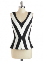 Black and white chevron stripe peplum top at ModCloth