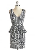 Black and white printed peplum dress at Modcloth