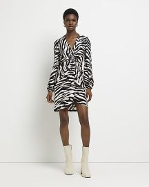 Black animal print front twist mini dress River Island at Express