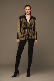 Black chained crêpe blazer at Jean-Louis Sabaji