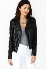 Black faux leather jacket like Juliettes at Nasty Gal