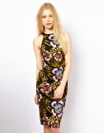 Black floral pencil dress at Asos