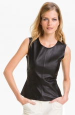 Black leather peplum top by Trina Turk at Nordstrom