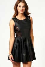 Black leather style dress from Boohoo at Boohoo