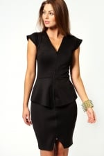 Black peplum dress with zip front at Boohoo