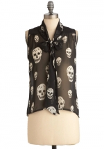 Black skull print blouse at Modcloth