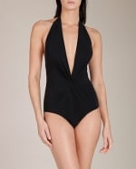 Black twist front swimsuit by Karla Colletto at Nancy Meyer