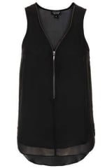 Black zip front tank top at Topshop