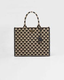 Blackbeige Large Prada Symbole Embroidered Fabric Handbag PRADA at Prada