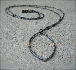 Blackened Silver and Gold Marquise Necklace at Etsy