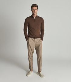 Blackhall Toffee Brown Merino Wool Zip Neck Jumper at Reiss