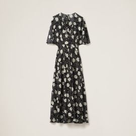 Blackivory Crepe De Chine Long Dress Miu Miu at Miu Miu