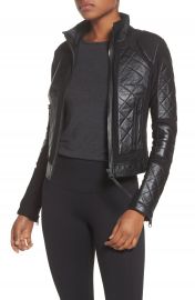 Blanc Noir Leather  amp  Mesh Moto Jacket   Nordstrom at Nordstrom