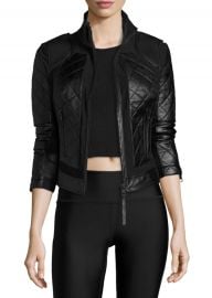 Blanc Noir Quilted Leather  Mesh Moto Jacket - at Bergdorf Goodman