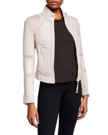 Blanc Noir Quilted Leather  amp  Mesh Moto Jacket at Neiman Marcus