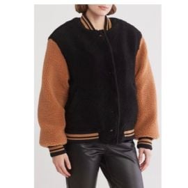 Blank NYC Jackets amp Coats Blank Nyc New Womens Black Colorblock High Pile Fleece Bomber Jacket Size M Poshmark at Poshmark