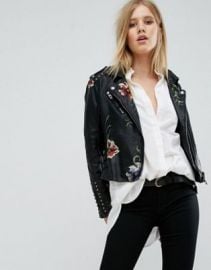 Blank NYC Leather Look Jacket with Floral Embroidery  amp  Stud Detail   ASOS at Asos