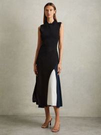 Block Colour Crepe Midi Dress in Black REISS USA at Reiss