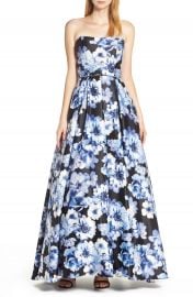 Blondie Nites Floral Print Strapless Satin Evening Dress   Nordstrom at Nordstrom