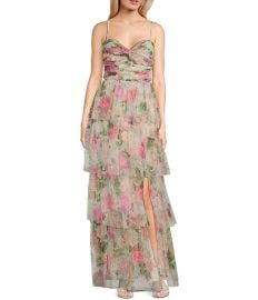 Blondie Nites Floral Print Sweetheart Neck Spaghetti Strap Ruffle Tiered Tie Back Dress Dillardx27s at Dillards
