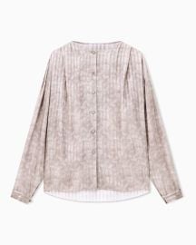 Blouse collarless printed silk shoulder pleats wide stripes Giorgio Armani US at Armani