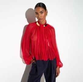Blouse in crepon fabric with jewel collar at Elisabetta Franchi